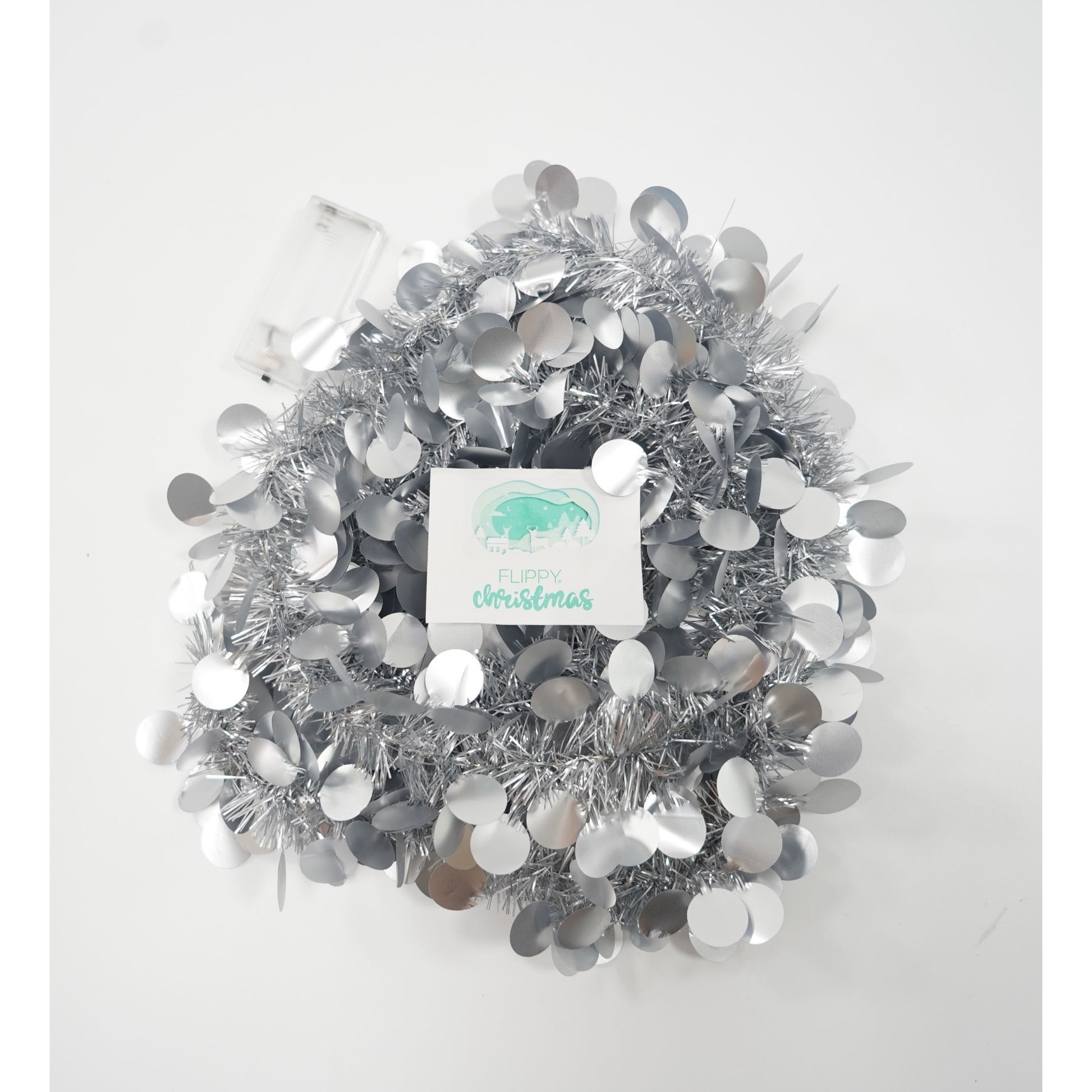 Beteala Craciun cu LED, Argintie, model cu paiete rotunde, 2 m x 5 cm, PVC, Sir, Artificiala, Flippy-5
