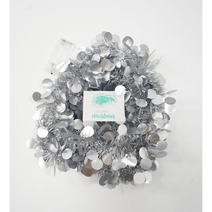 Beteala Craciun cu LED, Argintie, model cu paiete rotunde, 2 m x 5 cm, PVC, Sir, Artificiala, Flippy-5
