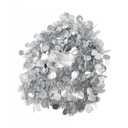 Beteala Craciun cu LED, Argintie, model cu paiete rotunde, 2 m x 5 cm, PVC, Sir, Artificiala, Flippy-0
