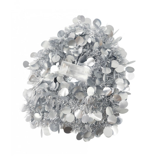 Beteala Craciun cu LED, Argintie, model cu paiete rotunde, 2 m x 5 cm, PVC, Sir, Artificiala, Flippy-0