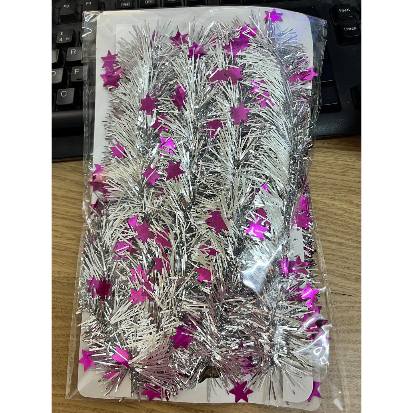 Beteala Craciun cu LED, Mov, model cu stelute, 2 m x 5 cm, PVC, Sir, Artificiala, Flippy-0