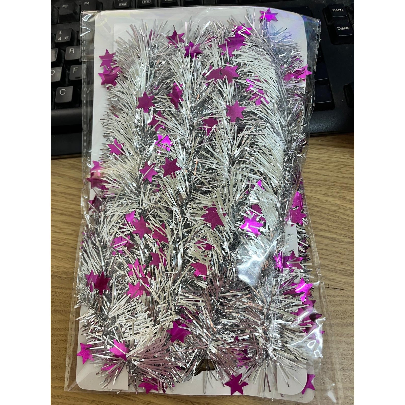Beteala Craciun cu LED, Mov, model cu stelute, 2 m x 5 cm, PVC, Sir, Artificiala, Flippy-0