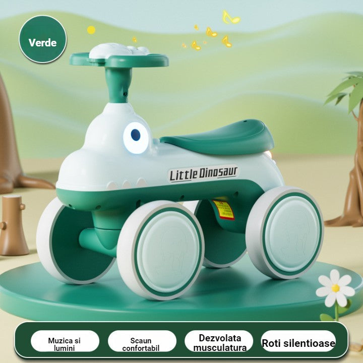 Bicicleta Pentru Copii, Flippy, Fara Pedale, Cu Patru Roti, Din Plastic Rezistent, Fara BPA, Cu Muzica Si Lumini, Model Dinozaur, 50x27x40 Cm, Verde-1