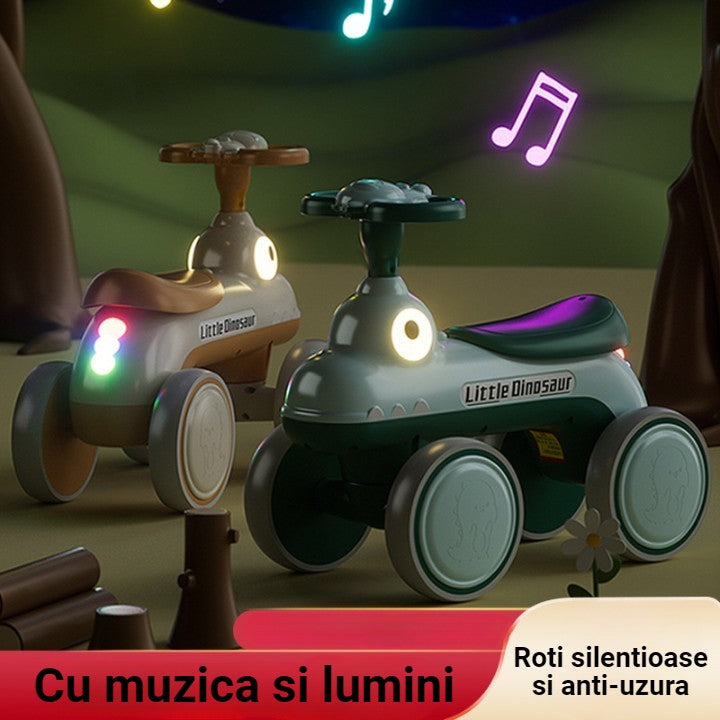Bicicleta Pentru Copii, Flippy, Fara Pedale, Cu Patru Roti, Din Plastic Rezistent, Fara BPA, Cu Muzica Si Lumini, Model Dinozaur, 50x27x40 Cm, Verde-4