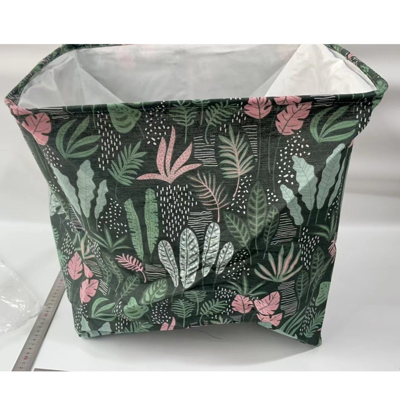 Cutie de Depozitare Pliabila, Flippy, Impermeabila, cu Snur, Capacitate 100 L, cu Manere, 50x50x40cm, Model Frunze, Verde-5