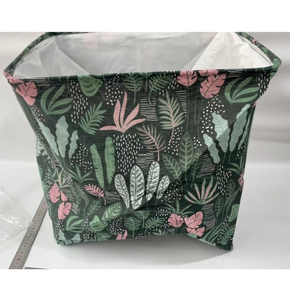 Cutie de Depozitare Pliabila, Flippy, Impermeabila, cu Snur, Capacitate 100 L, cu Manere, 50x50x40cm, Model Frunze, Verde-5