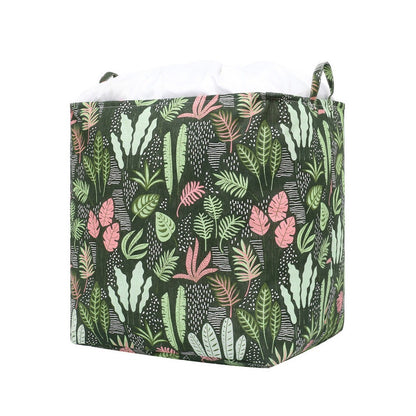 Cutie de Depozitare Pliabila, Flippy, Impermeabila, cu Snur, Capacitate 100 L, cu Manere, 50x50x40cm, Model Frunze, Verde-6