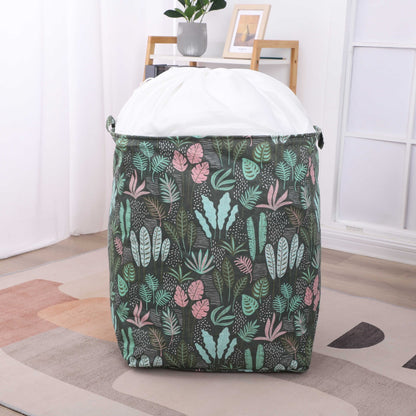 Cutie de Depozitare Pliabila, Flippy, Impermeabila, cu Snur, Capacitate 100 L, cu Manere, 50x50x40cm, Model Frunze, Verde-9