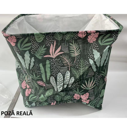 Cutie de Depozitare Pliabila, Flippy, Impermeabila, cu Snur, Capacitate 100 L, cu Manere, 50x50x40cm, Model Frunze, Verde-12
