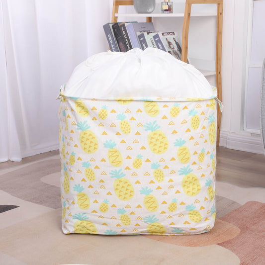 Cutie de Depozitare Pliabila, Flippy, Impermeabila, cu Snur, Capacitate 100 L, cu Manere, 50x50x40cm, Model Ananas, Galben-1