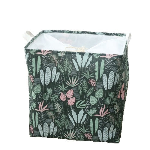 Cutie de Depozitare Pliabila, Flippy, Impermeabila, cu Snur, Capacitate 100 L, cu Manere, 50x50x40cm, Model Frunze, Verde-0