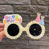 Birthday glasses + beige donut birthday hat - black film-0
