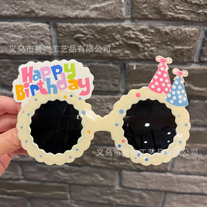 Birthday glasses + beige donut birthday hat - black film-0