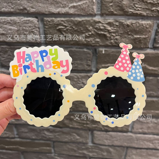Birthday glasses + beige donut birthday hat - black film-0