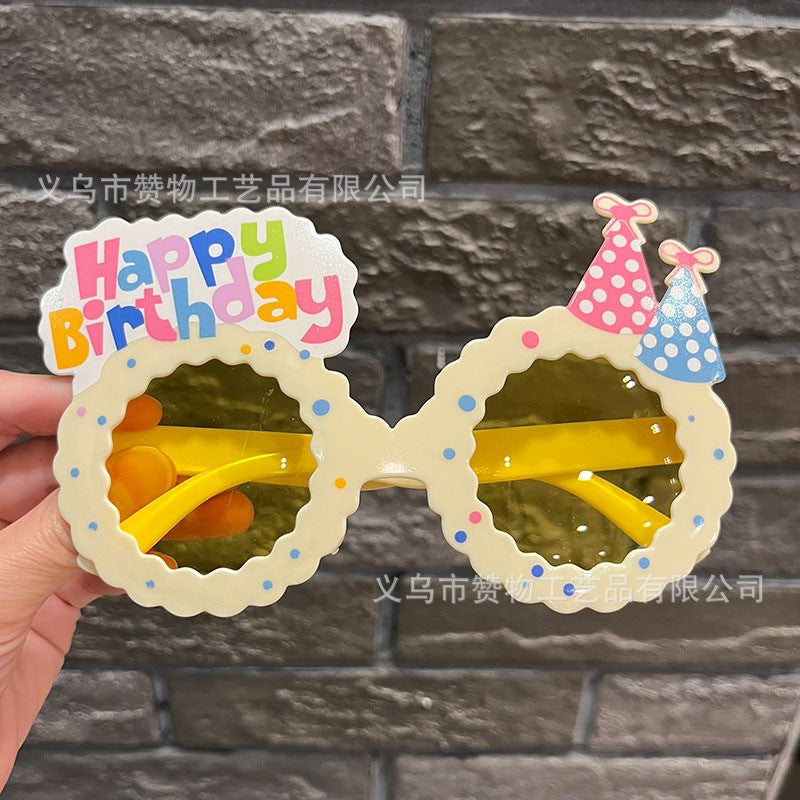 Birthday glasses + beige donut birthday hat-yellow film-0