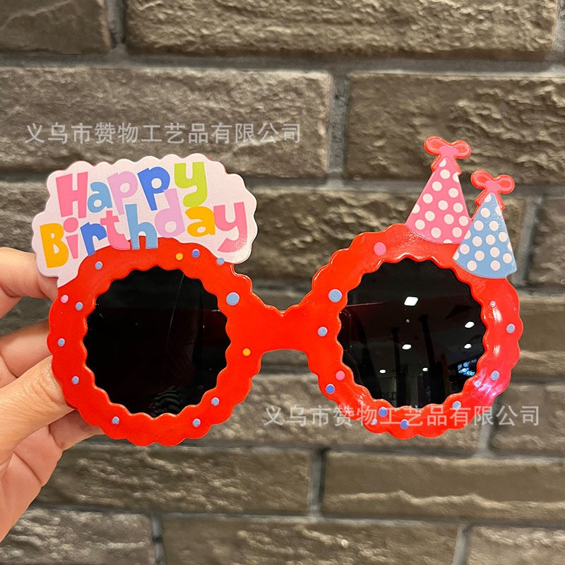Birthday glasses + red donut birthday hat - black film-0