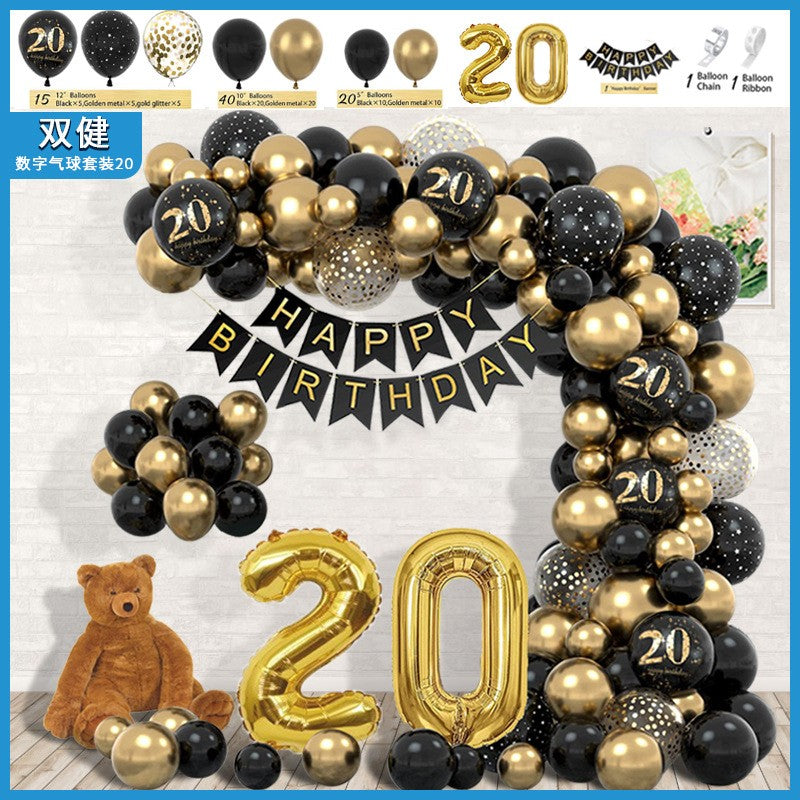Set Baloane Folie si Latex, Flippy, Tematica Aniversare, Baloane Latex, Figurine Cifrele 2 si 0, Ambalaj Individual, Pai Inclus, Umflare cu Aer sau Heliu, Auriu Negru-0