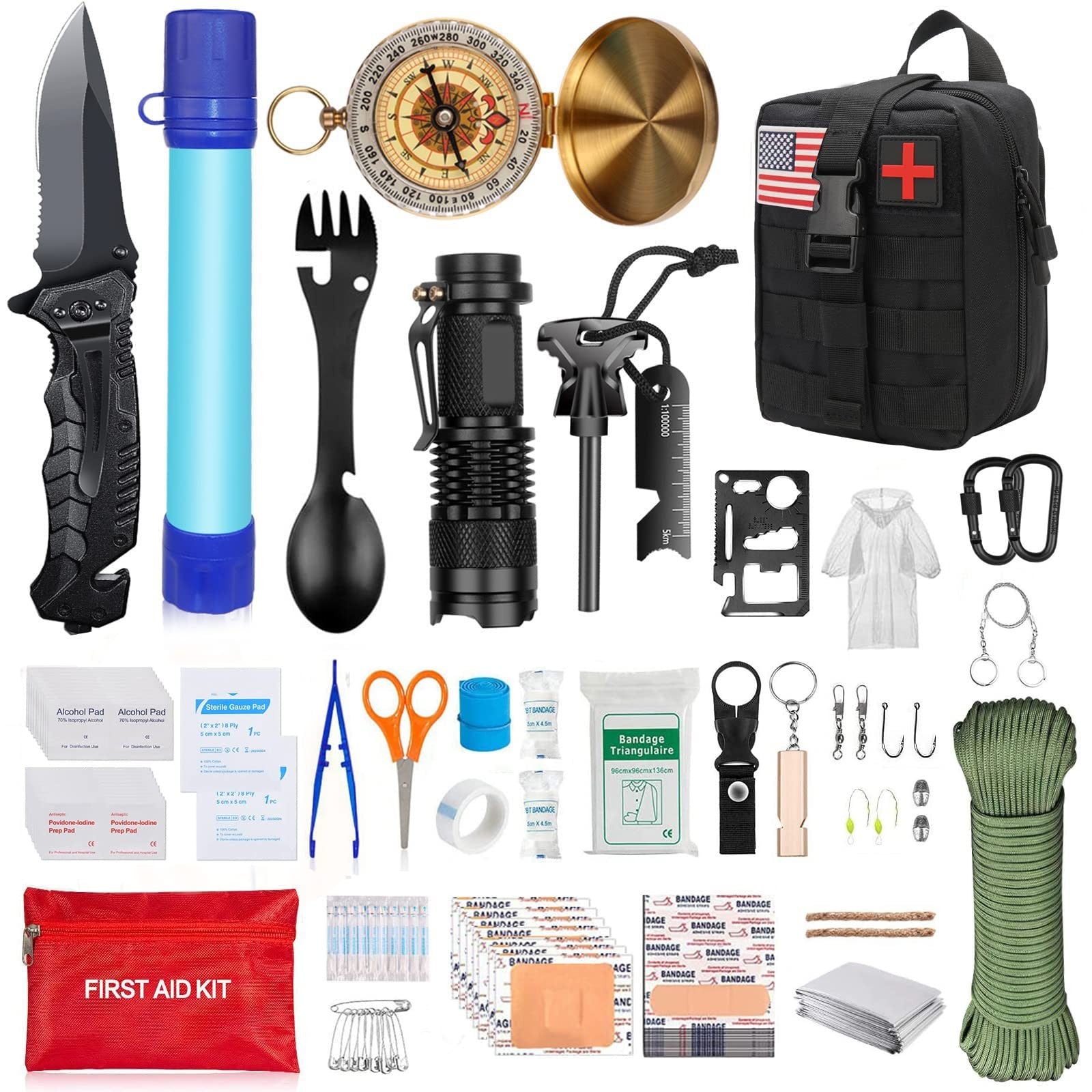 Kit supravietuire multifuncional Flippy, 40 de Instrumente Profesionale, Echipament de prim-ajutor, Drumetie, Camping-0