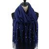 Esarfa din casmir cu perle - Bleumarin