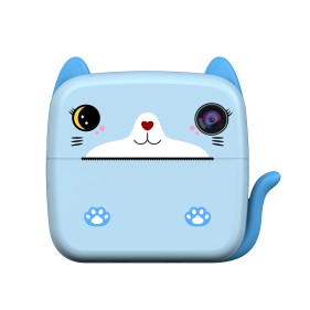 Camera Instantanee pentru Copii, Flippy, cu Functie de Printare, cablu USB-C, Bluetooth, compatibil iOS/Android, Imprimare APP, Model Pisica, Albastru-0