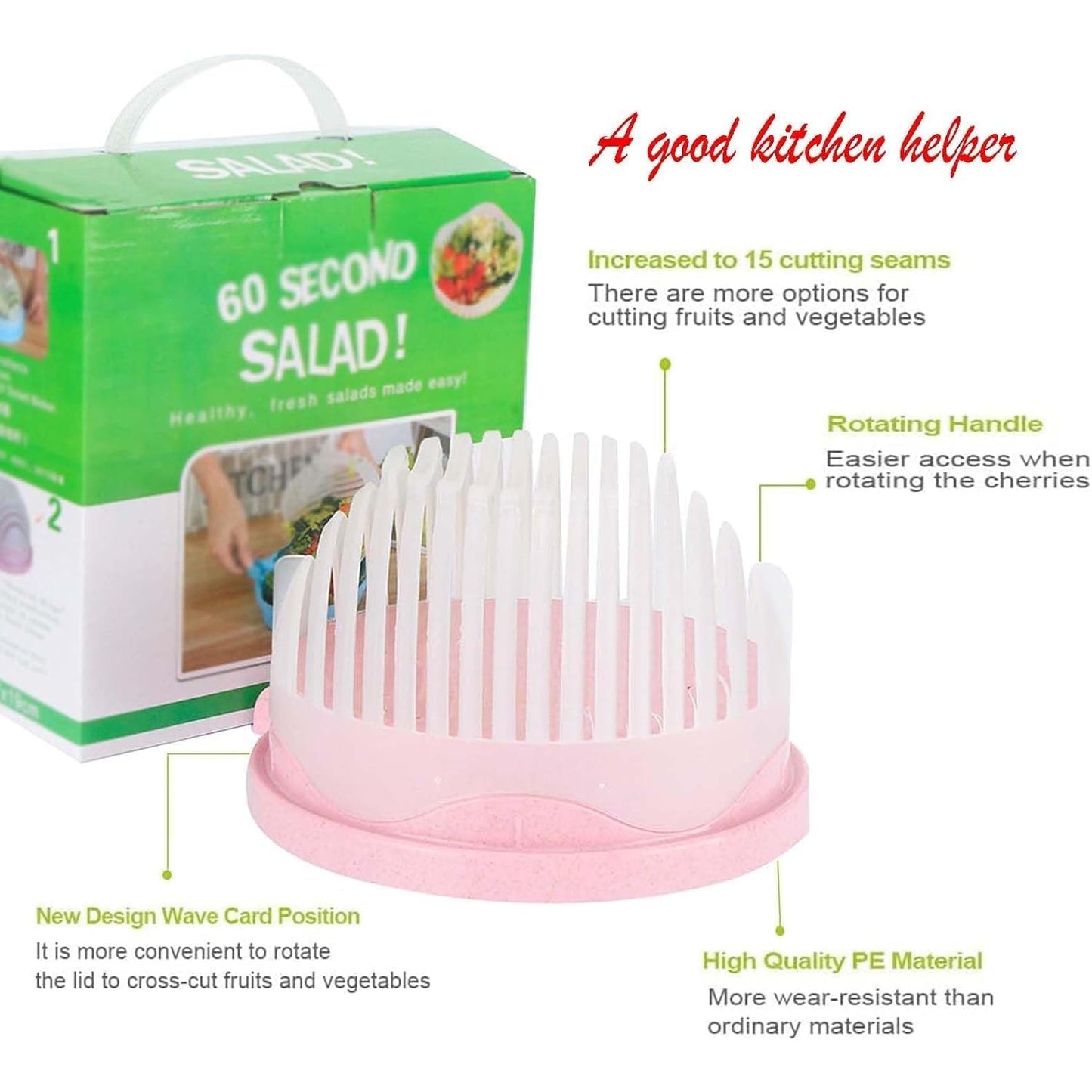 Bol Feliator pentru Salata, Flippy, Castron Multifunctional pentru Legume si Fructe, pentru Spalat si Taiat Legumele, cu Scurgere si Tocator, Ergonomic, Protectie pentru Maini, 21x18.5x11.5 cm, Roz-3