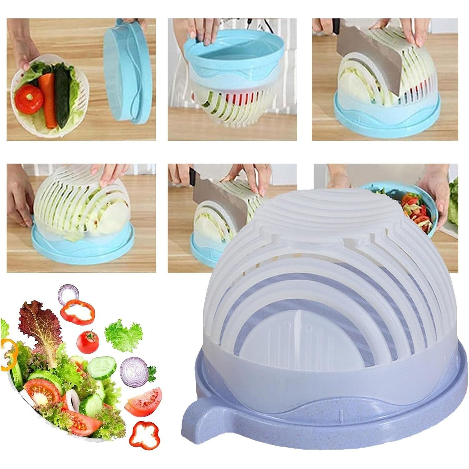 Bol Feliator pentru Salata, Flippy, Castron Multifunctional pentru Legume si Fructe, pentru Spalat si Taiat Legumele, cu Scurgere si Tocator, Ergonomic, Protectie pentru Maini, 21x18.5x11.5 cm, Mov-2