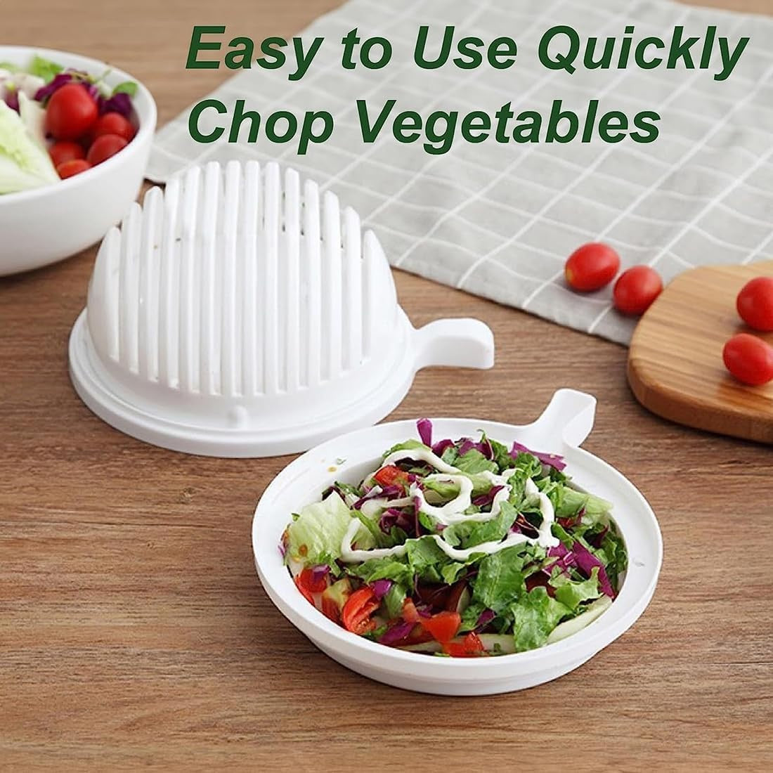 Bol Feliator pentru Salata, Flippy, Castron Multifunctional pentru Legume si Fructe, pentru Spalat si Taiat Legumele, cu Scurgere si Tocator, Ergonomic, Protectie pentru Maini, 21x18.5x11.5 cm, Alb-5