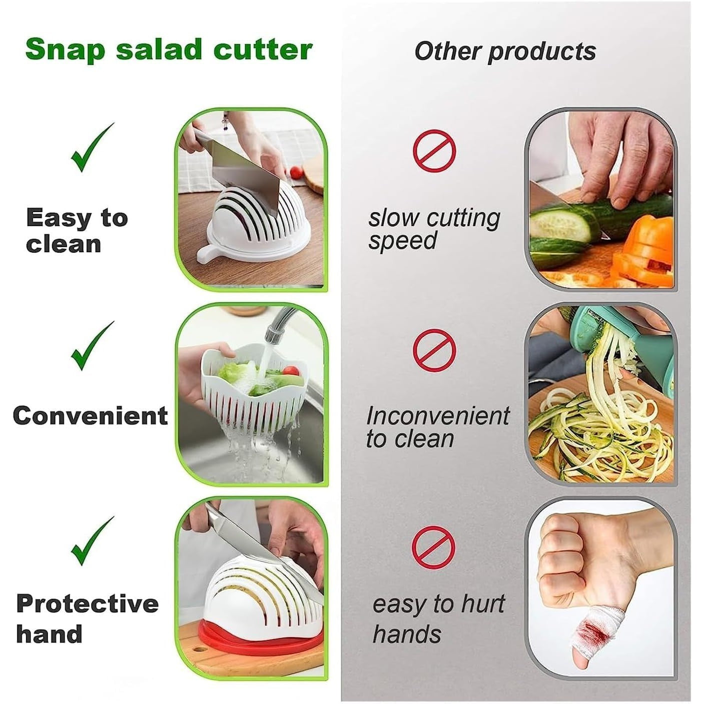 Bol Feliator pentru Salata, Flippy, Castron Multifunctional pentru Legume si Fructe, pentru Spalat si Taiat Legumele, cu Scurgere si Tocator, Ergonomic, Protectie pentru Maini, 21x18.5x11.5 cm, Alb-6