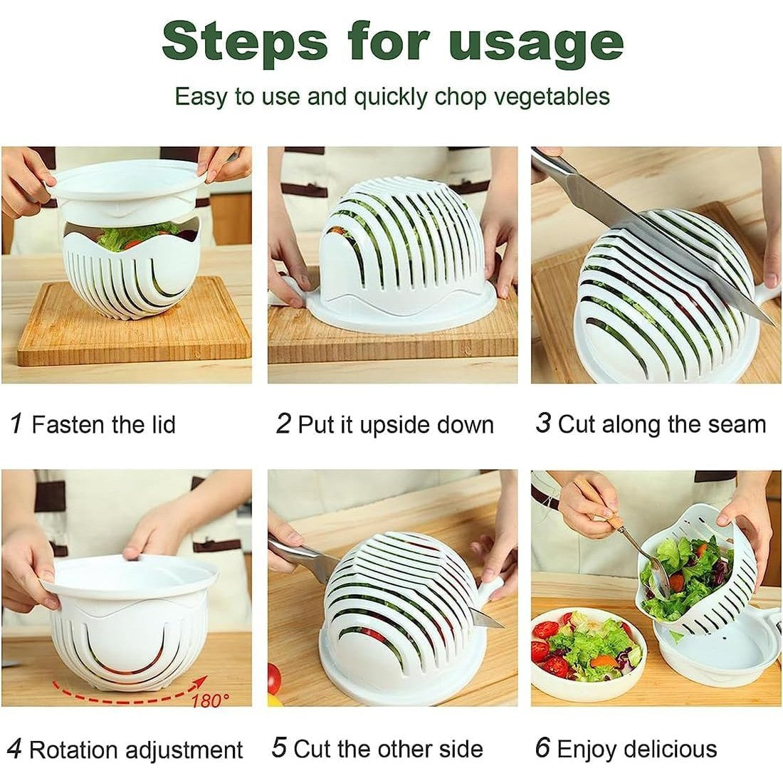 Bol Feliator pentru Salata, Flippy, Castron Multifunctional pentru Legume si Fructe, pentru Spalat si Taiat Legumele, cu Scurgere si Tocator, Ergonomic, Protectie pentru Maini, 21x18.5x11.5 cm, Alb-8