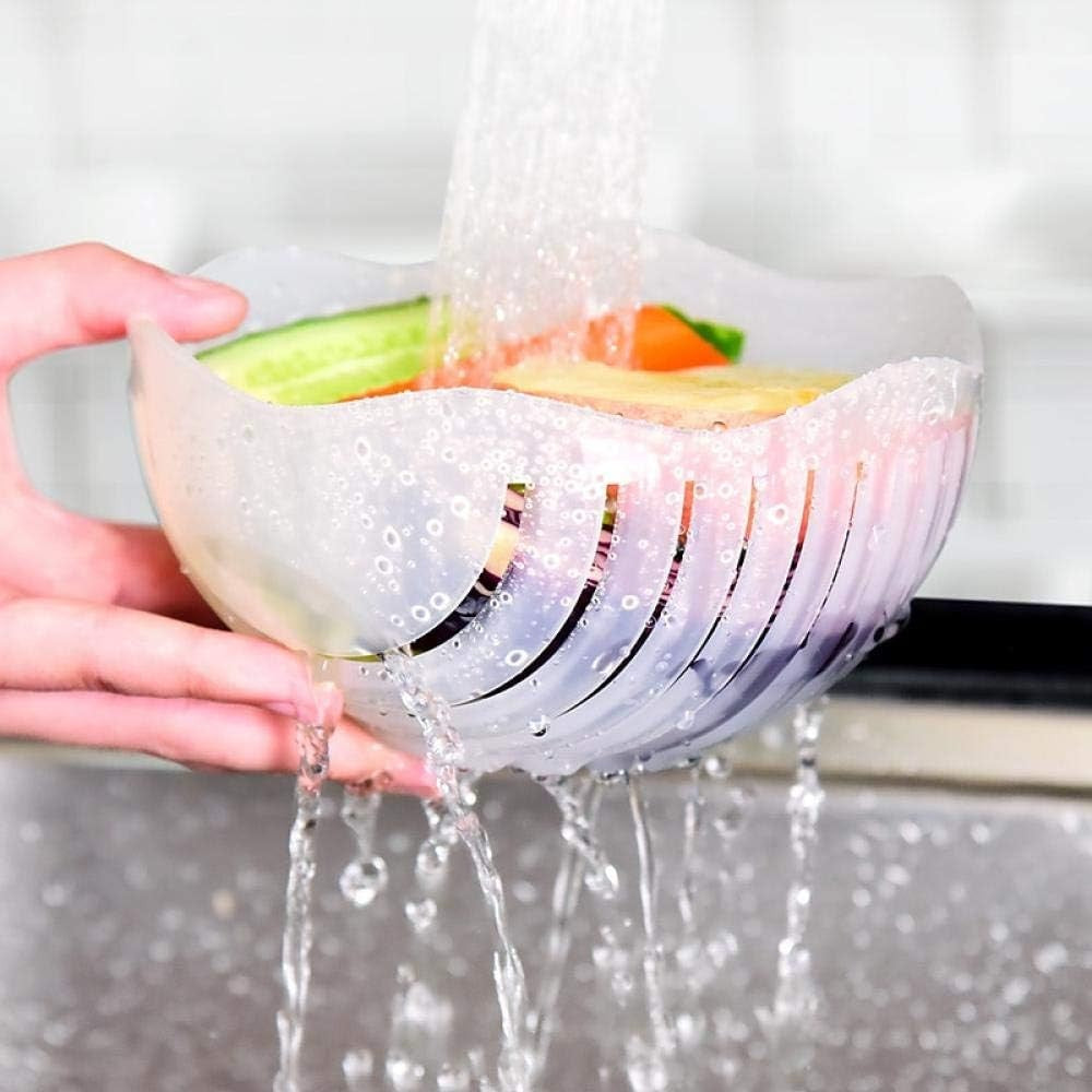 Bol Feliator pentru Salata, Flippy, Castron Multifunctional pentru Legume si Fructe, pentru Spalat si Taiat Legumele, cu Scurgere si Tocator, Ergonomic, Protectie pentru Maini, 21x18.5x11.5 cm, Mov-7
