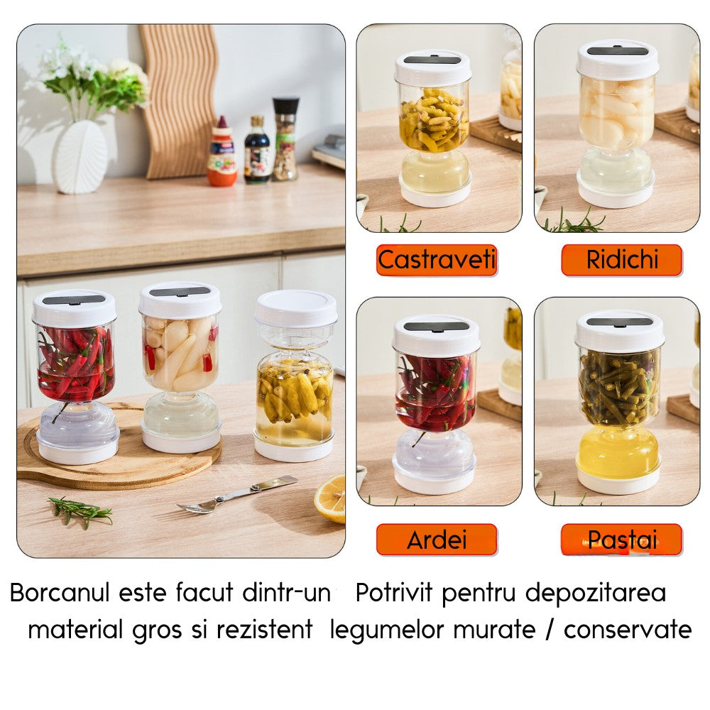 Borcan pentru Muraturi, Flippy, cu Separator pentru Lichide, Ermetic, Termorezistent, Tip Clepsidra, 1400 ml, ABS, Alb, 13.5x9.5 cm-6