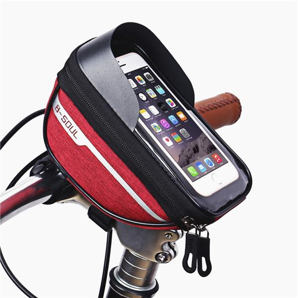 Borseta bicicleta impermeabila cu husa pentru telefon Flippy, montare pe ghidon, compatibila cu telefoane de pana la 16 cm, spatiu depozitare, 18.5x9.5 cm, rosu-3