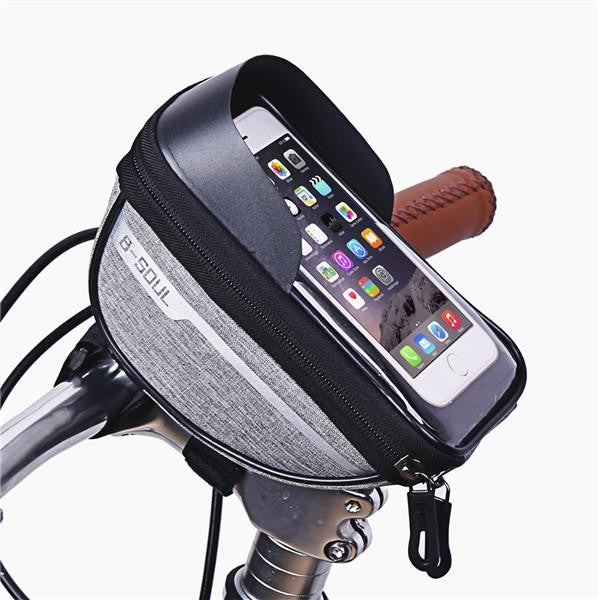 Borseta bicicleta impermeabila cu husa pentru telefon Flippy, montare pe ghidon, compatibila cu telefoane de pana la 16 cm, spatiu depozitare, 18.5x9.5 cm, gri-3