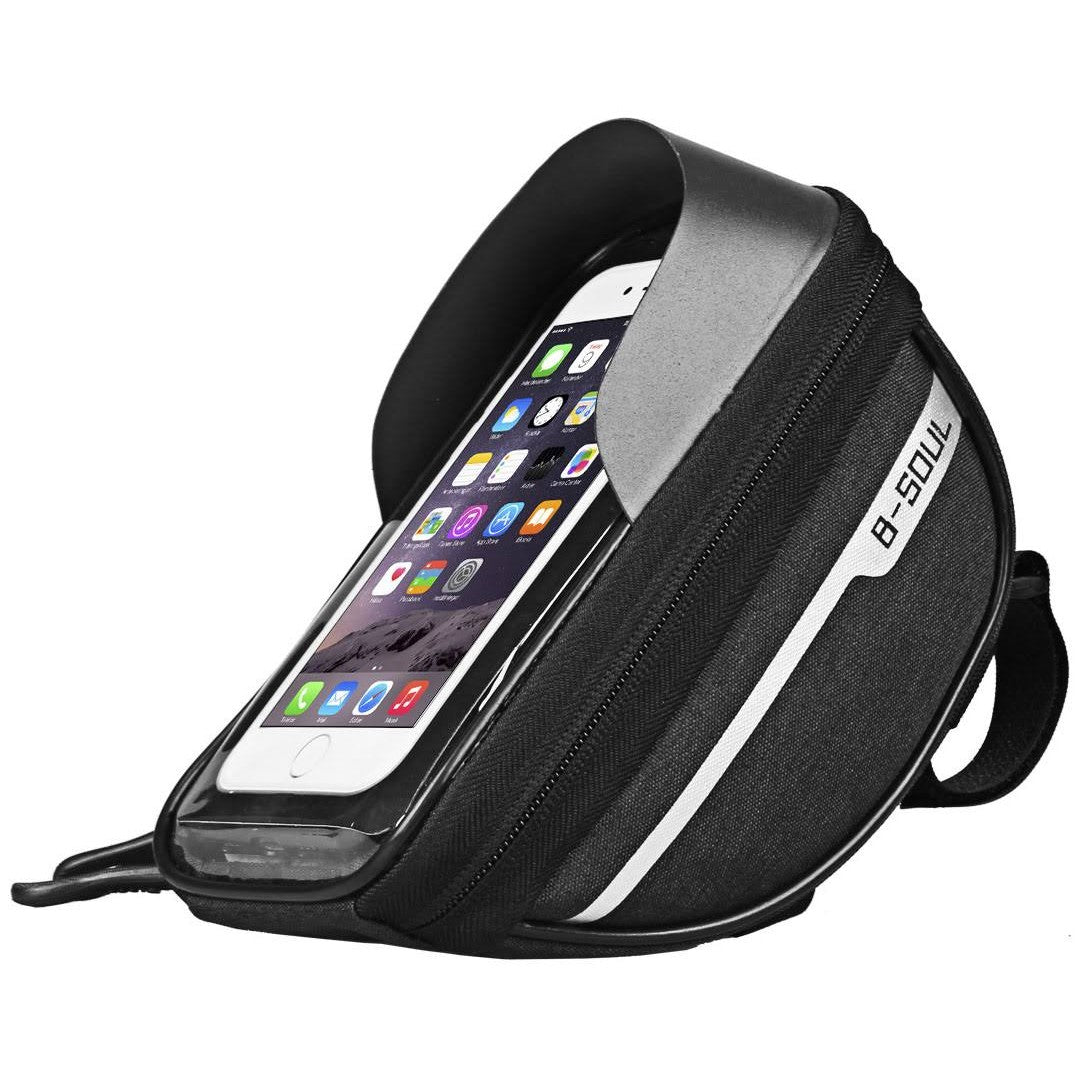 Borseta bicicleta impermeabila cu husa pentru telefon Flippy, montare pe ghidon, compatibila cu telefoane de pana la 16 cm, spatiu depozitare, 18.5x9.5 cm, negru-7