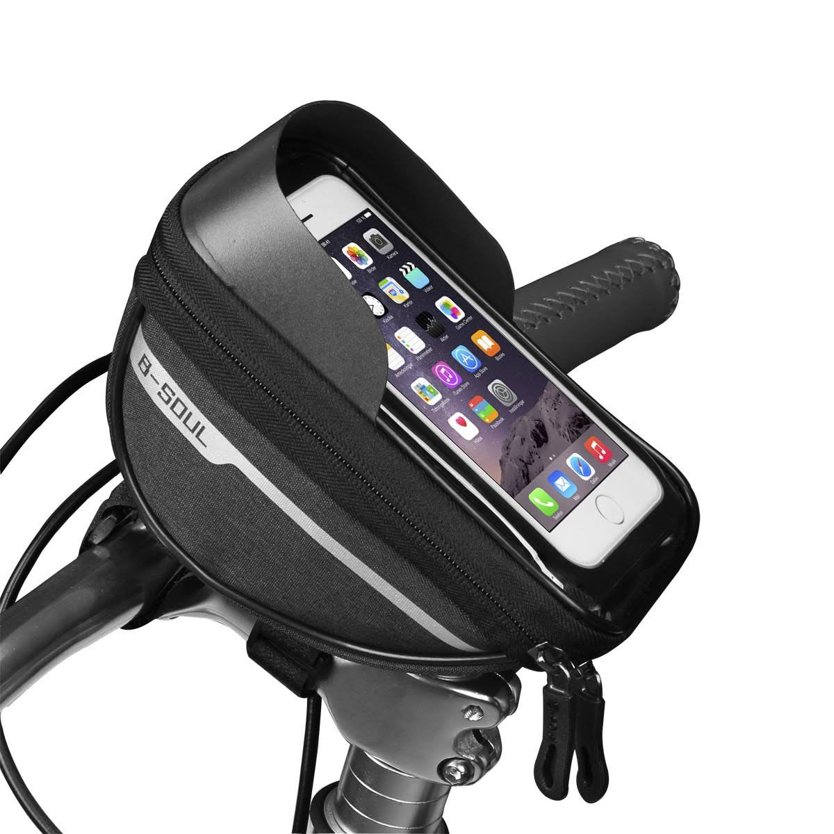 Borseta bicicleta impermeabila cu husa pentru telefon Flippy, montare pe ghidon, compatibila cu telefoane de pana la 16 cm, spatiu depozitare, 18.5x9.5 cm, negru-9