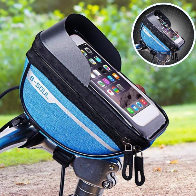 Borseta bicicleta impermeabila cu husa pentru telefon Flippy, montare pe ghidon, compatibila cu telefoane de pana la 16 cm, spatiu depozitare, 18.5x9.5 cm, albastru-2