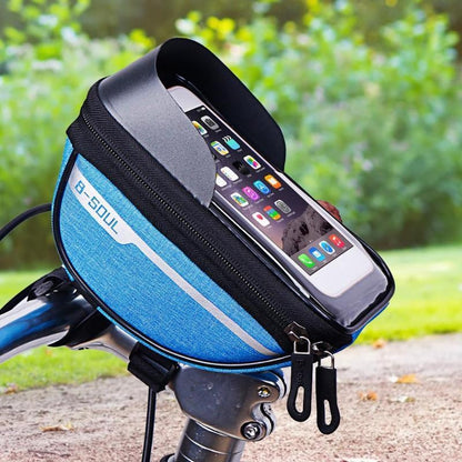 Borseta bicicleta impermeabila cu husa pentru telefon Flippy, montare pe ghidon, compatibila cu telefoane de pana la 16 cm, spatiu depozitare, 18.5x9.5 cm, albastru-3