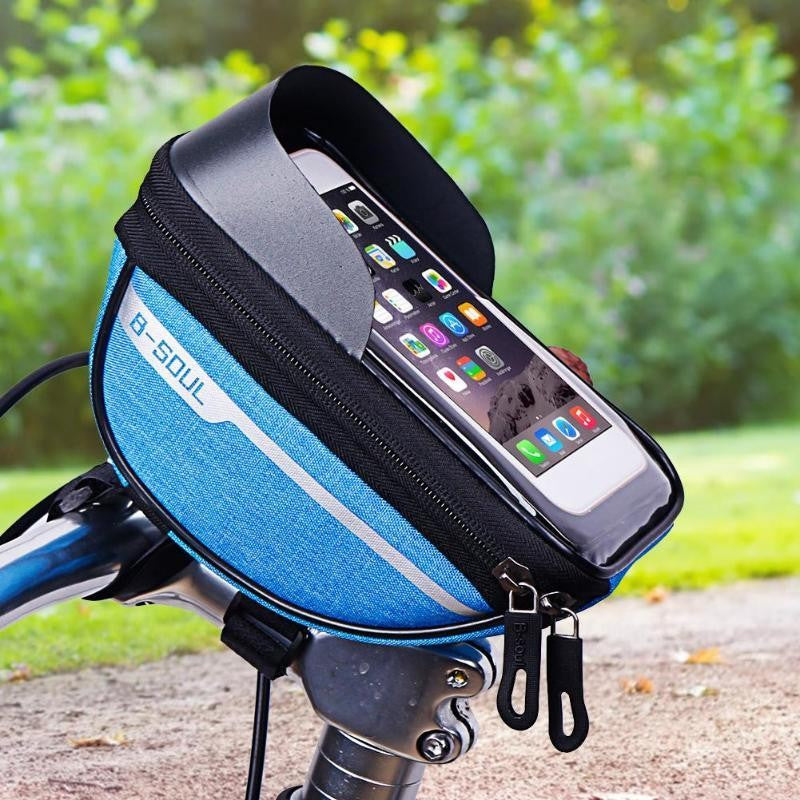 Borseta bicicleta impermeabila cu husa pentru telefon Flippy, montare pe ghidon, compatibila cu telefoane de pana la 16 cm, spatiu depozitare, 18.5x9.5 cm, albastru-3