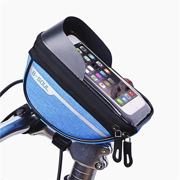 Borseta bicicleta impermeabila cu husa pentru telefon Flippy, montare pe ghidon, compatibila cu telefoane de pana la 16 cm, spatiu depozitare, 18.5x9.5 cm, albastru-6