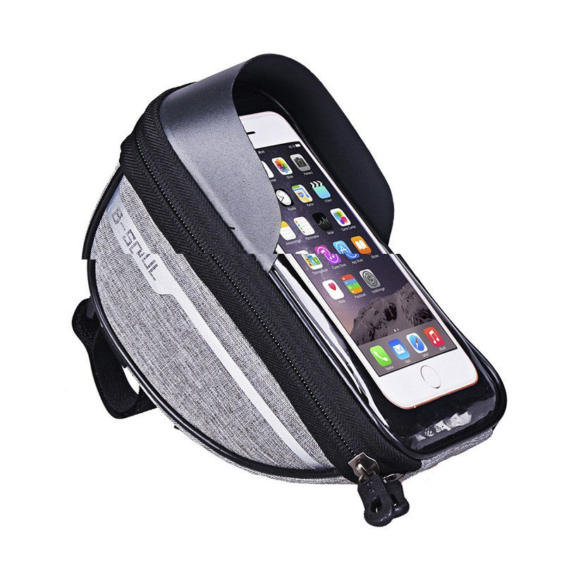 Borseta bicicleta impermeabila cu husa pentru telefon Flippy, montare pe ghidon, compatibila cu telefoane de pana la 16 cm, spatiu depozitare, 18.5x9.5 cm, gri-0