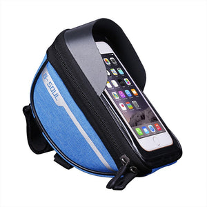 Borseta bicicleta impermeabila cu husa pentru telefon Flippy, montare pe ghidon, compatibila cu telefoane de pana la 16 cm, spatiu depozitare, 18.5x9.5 cm, albastru-0