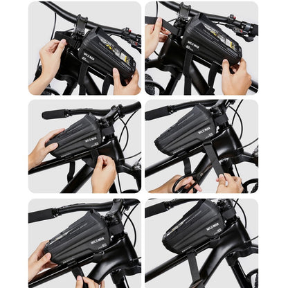 Borseta pentru bicicleta cu suport de telefon Flippy, capcitate 1L, 20.5x11.1x10.5 cm, cu spatiu de stocare, protectie waterproof, ecran tactil, fixare in 3 locuri, protectie lumina, orificiu casti, negru-2