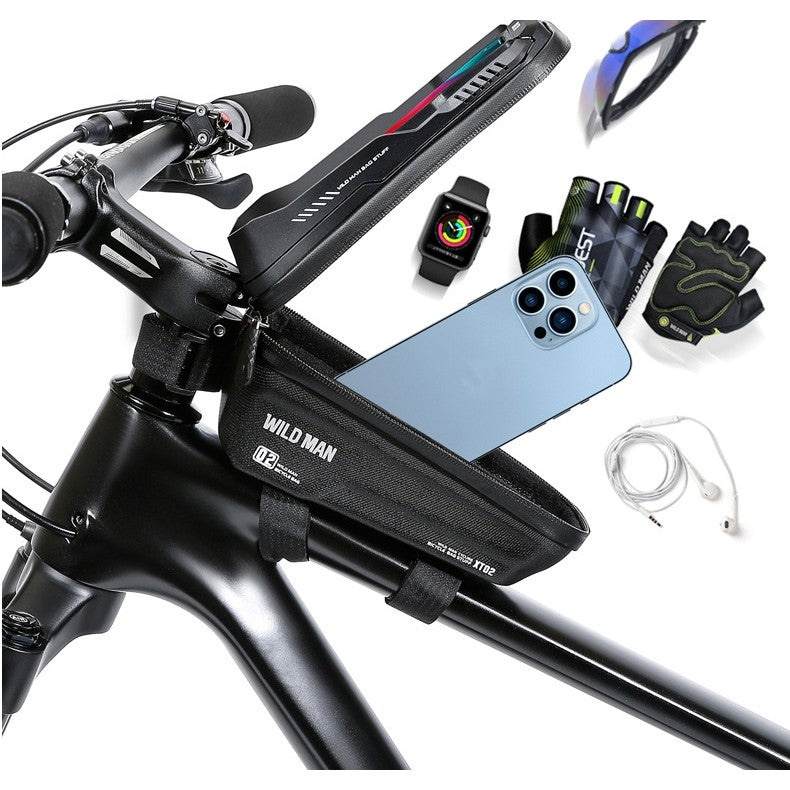 Borseta pentru bicicleta cu suport de telefon Flippy, capcitate 1L, 20.5x11.1x10.5 cm, cu spatiu de stocare, protectie waterproof, ecran tactil, fixare in 3 locuri, protectie lumina, orificiu casti, negru-5