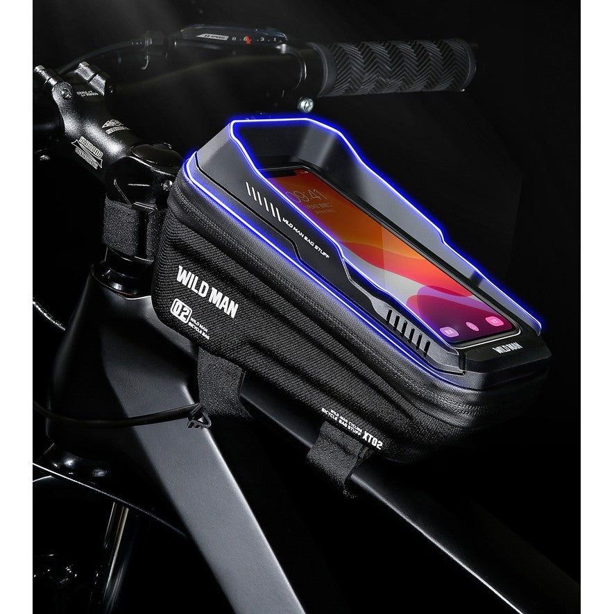 Borseta pentru bicicleta cu suport de telefon Flippy, capcitate 1L, 20.5x11.1x10.5 cm, cu spatiu de stocare, protectie waterproof, ecran tactil, fixare in 3 locuri, protectie lumina, orificiu casti, negru-6