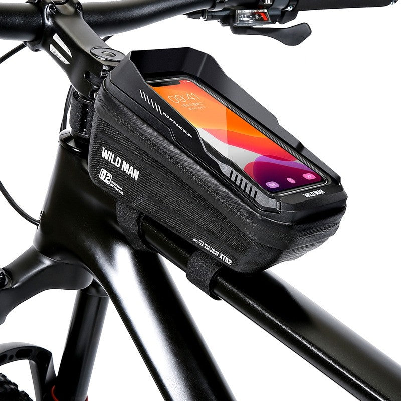 Borseta pentru bicicleta cu suport de telefon Flippy, capcitate 1L, 20.5x11.1x10.5 cm, cu spatiu de stocare, protectie waterproof, ecran tactil, fixare in 3 locuri, protectie lumina, orificiu casti, negru-7
