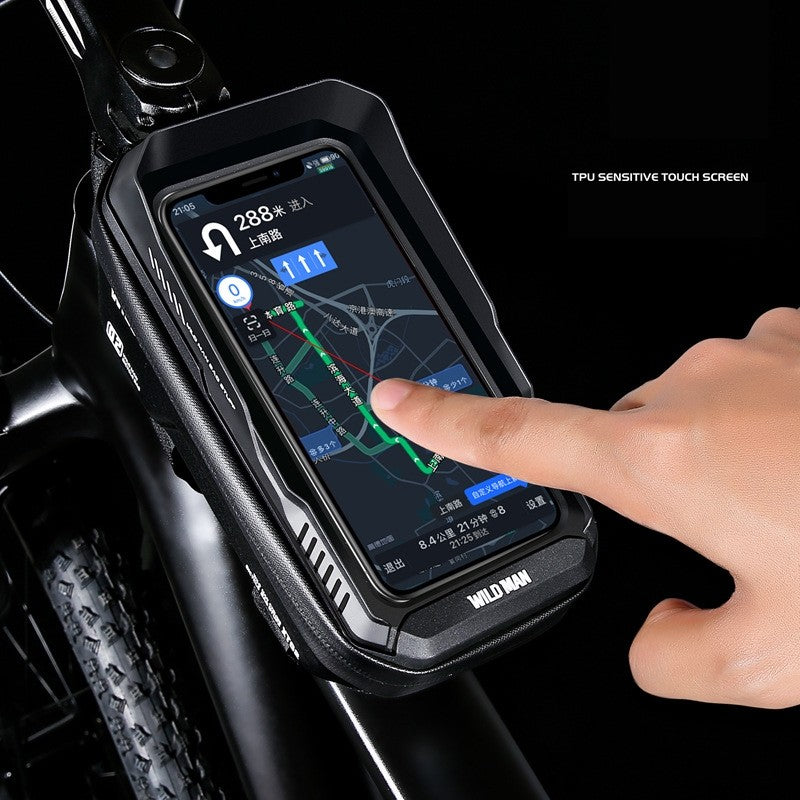 Borseta pentru bicicleta cu suport de telefon Flippy, capcitate 1L, 20.5x11.1x10.5 cm, cu spatiu de stocare, protectie waterproof, ecran tactil, fixare in 3 locuri, protectie lumina, orificiu casti, negru-10