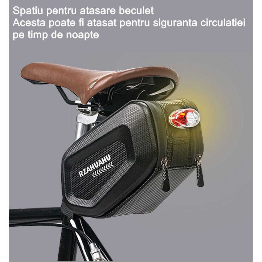 Borseta pentru bicicleta Flippy, Hard Shell, material piele artificiala si carbon, 20x12x11.5 cm, prindere de sa, capacitate 2L, impermeabila, negru-4