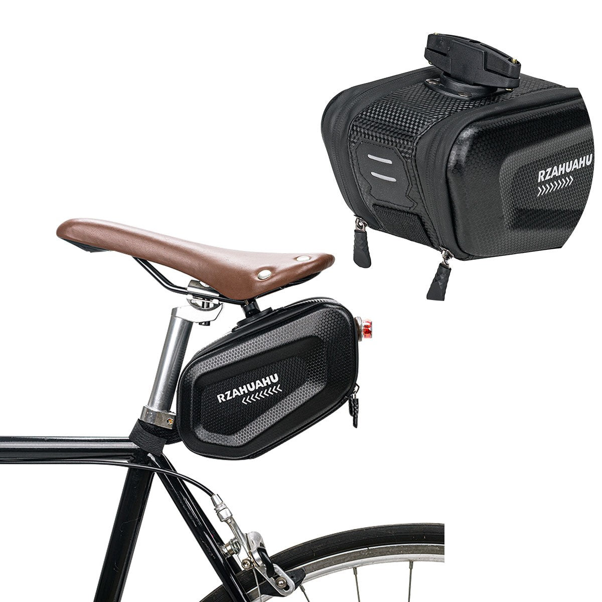 Borseta pentru bicicleta Flippy, Hard Shell, material piele artificiala si carbon, 20x12x11.5 cm, prindere de sa, capacitate 2L, impermeabila, negru-10