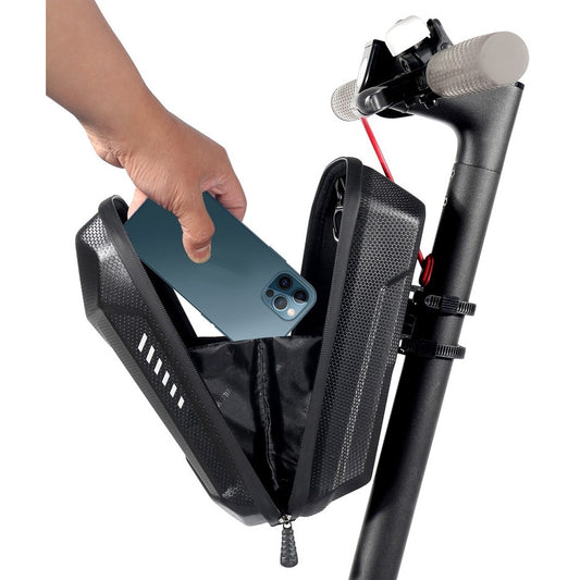 Borseta pentru bicicleta/trotineta Flippy, spatiu de depozitare, antisoc, waterproof, cu fermoar, 3L, material carbon si plastic dur,  pentru trotineta electrica scuter, bicicleta, negru-1