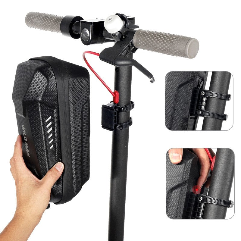 Borseta pentru bicicleta/trotineta Flippy, spatiu de depozitare, antisoc, waterproof, cu fermoar, 3L, material carbon si plastic dur,  pentru trotineta electrica scuter, bicicleta, negru-2